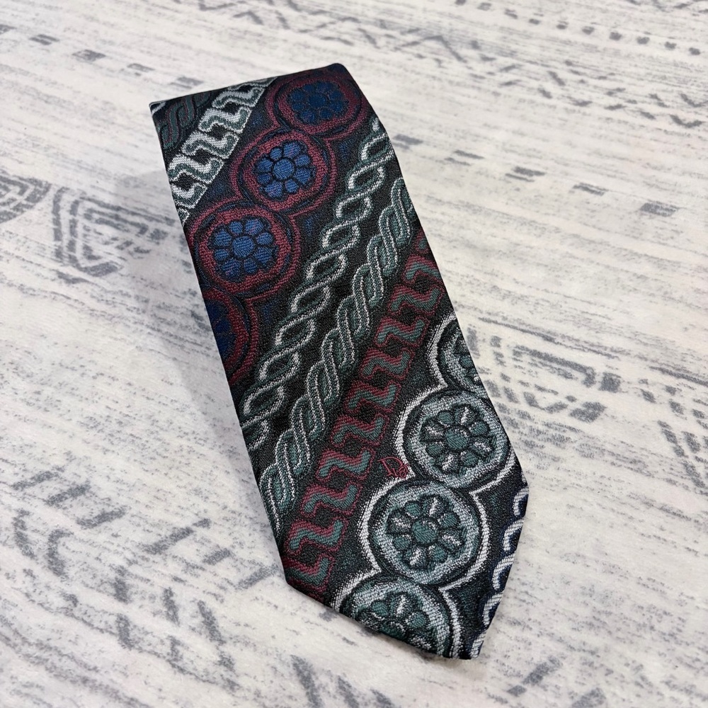 Vintage Christian Dior Poly Silk Blend Tie Geometric Retro Collector Luxury
